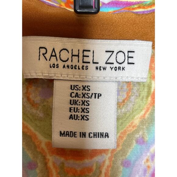 Rachel Zoe XS V Neck Goldish Brown Purple Geometric Print Blouse - Picture 4 of 7